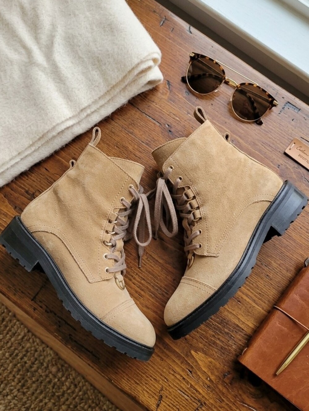 AllSaints Womens Lira Hiker Tan Suede Combat Boots Lace-Up Hiking Moto 37EU/6US